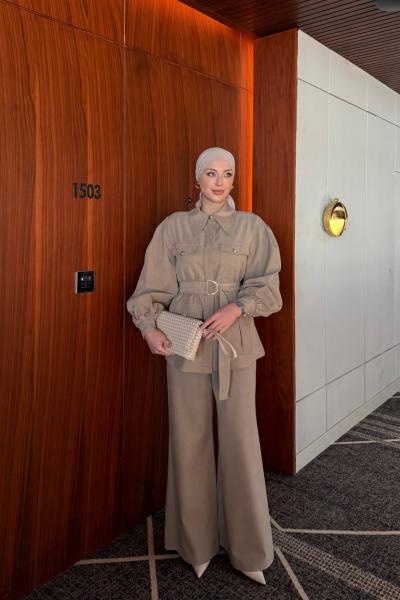 Emine Pantolonlu Takım Vizon Vizon