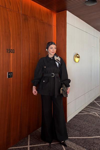 Emine Pantolonlu Takım Siyah Siyah