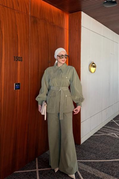 Emine Pantolonlu Takım Haki Haki