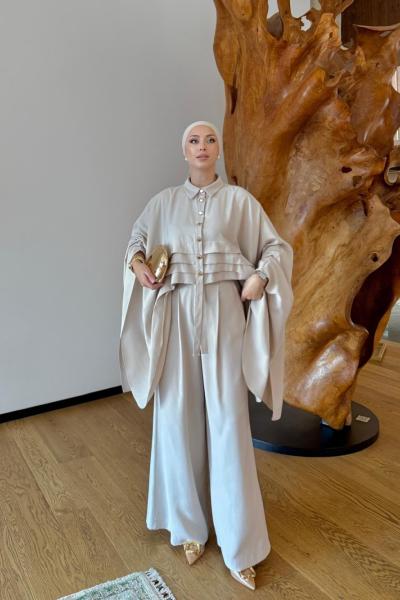 Esra Pantolonlu Takım Krem Krem