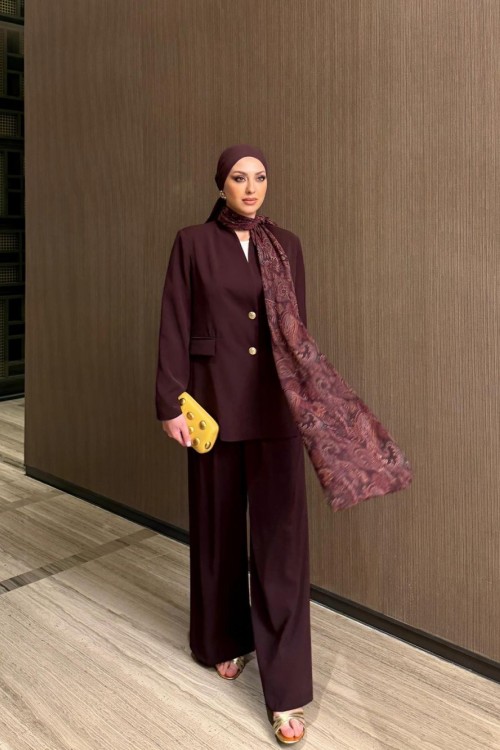 Figen Pantolonlu Takım Bordo BORDO