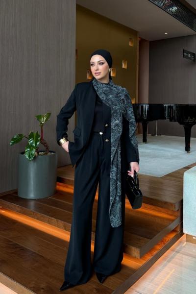 Figen Pantolonlu Takım Siyah Siyah