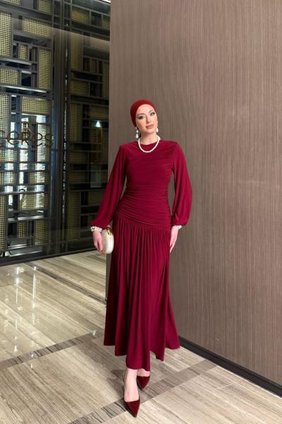 Gizem Elbise Bordo Bordo