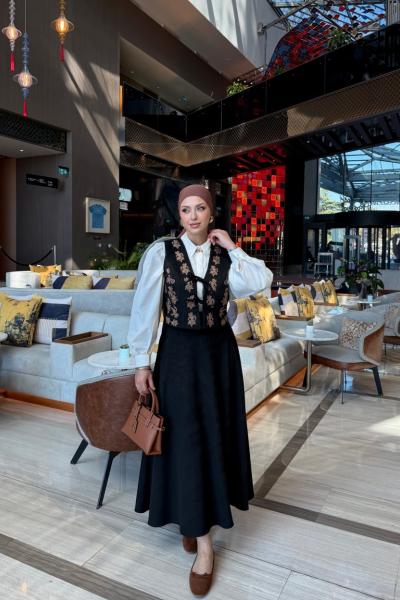 Gökçe Etekli Takım Siyah Siyah