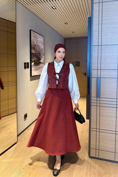 Gökçe Etekli Takım Bordo Bordo