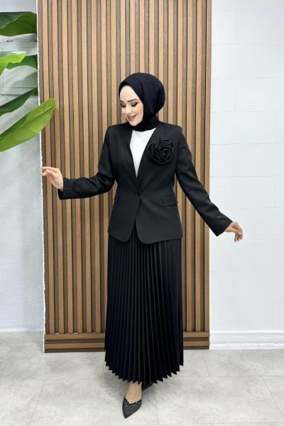 Gözde Etekli Takım Siyah Siyah