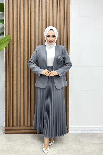 Gözde Etekli Takım Gri Gri