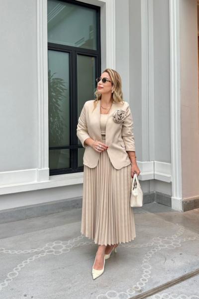 Gözde Etekli Takım Bej Bej