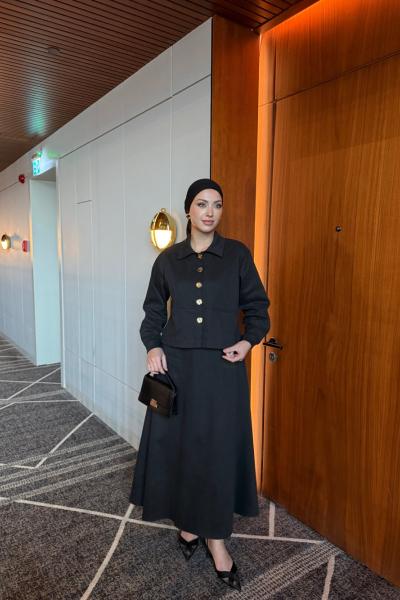 Gülce Etekli Takım Siyah Siyah