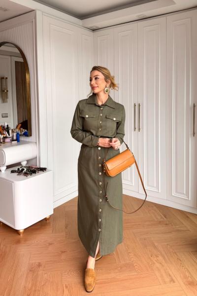 Güneş Elbise Haki Haki