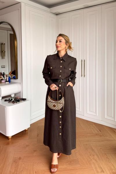 Güneş Elbise Kahverengi Kahverengi