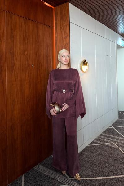 Hacer Pantolonlu Takım Bordo Bordo