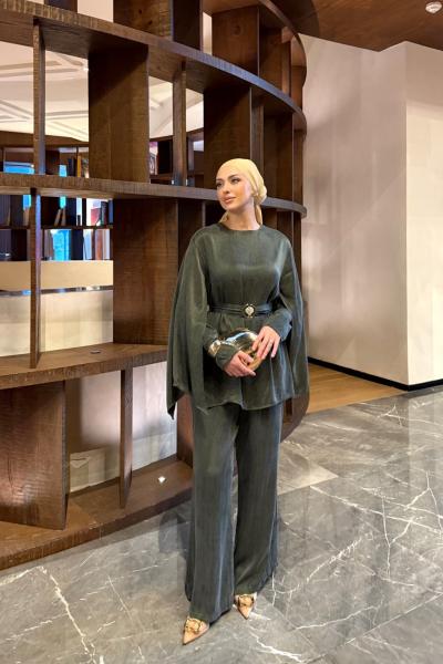 Hacer Pantolonlu Takım Haki Haki