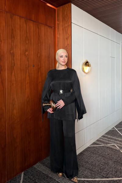 Hacer Pantolonlu Takım Siyah Siyah