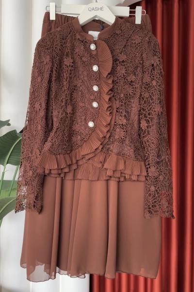 Halime Etekli Takım Kahverengi Kahverengi