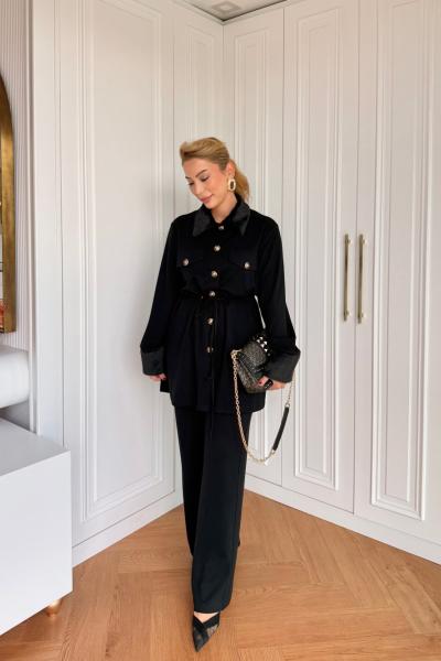 Hande Pantolonlu Takım Siyah Siyah