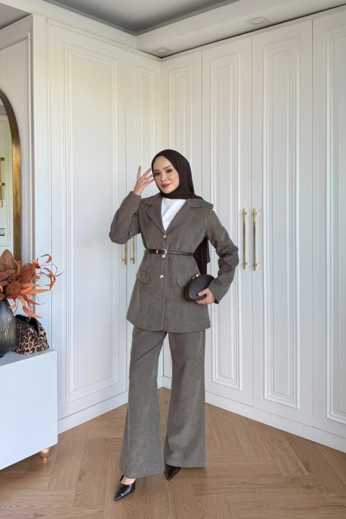 Harika Pantolonlu Takım Haki  Haki