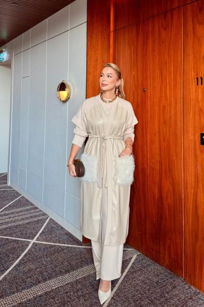 Hazal 3lü Takım Bej  Bej