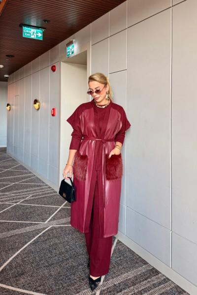 Hazal 3lü Takım Bordo  Bordo