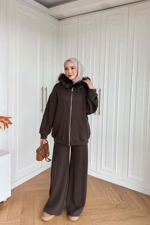 Hüda Pantolon Takım Kahve  KAHVE