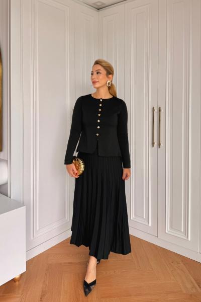 Huri Çelik Örme Etekli Takım Siyah