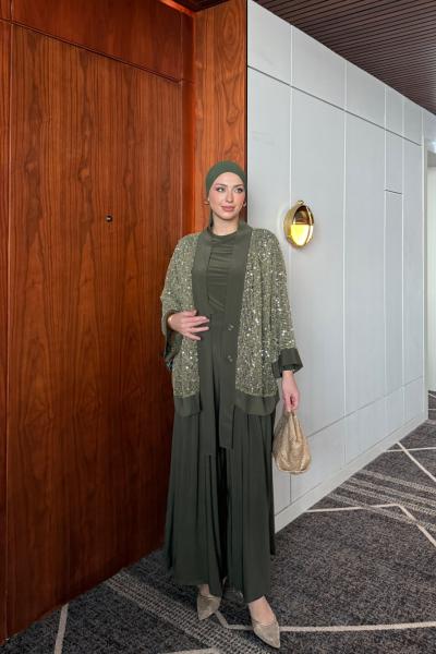 İlayda Pantolonlu Takım Haki Haki