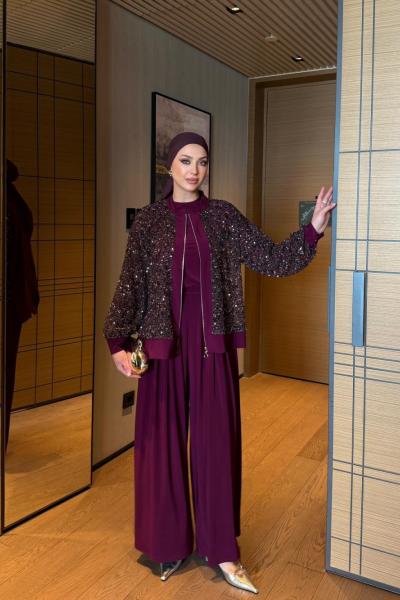 İlkay Pantolonlu Takım Mürdüm MÜRDÜM