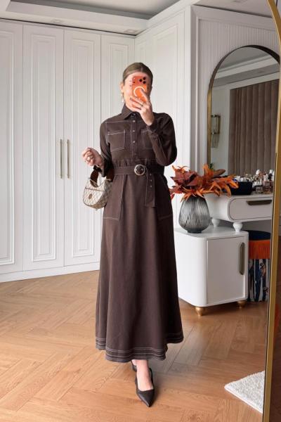 İlke Trenç Elbise Kahverengi Kahverengi