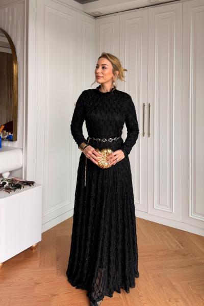 İpek Elbise Siyah Siyah