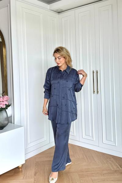 Işıl İpek Cupra Pantolonlu Takım Lacivert 