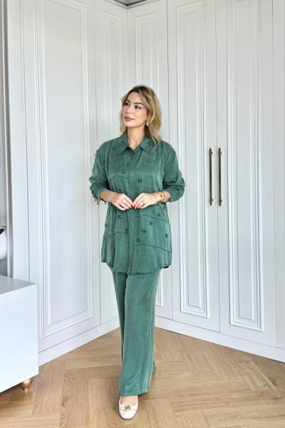 Işıl İpek Cupra Pantolonlu Takım Zümrüt  