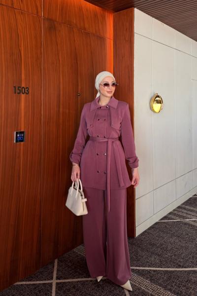 Melis Pantolonlu Takım Gül Kurusu Gül Kurusu