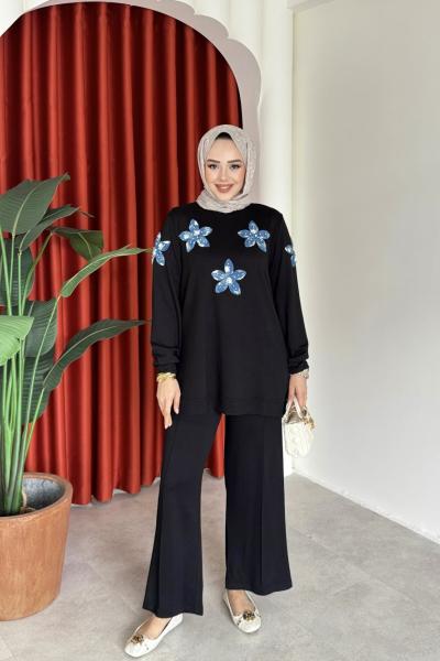 Münevver Takım Siyah Mavi Beyaz Yeşil