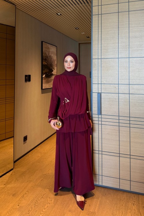Nagehan Pantolon Takım Bordo Bordo