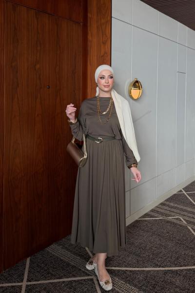 Neşe Etekli Takım Haki Haki