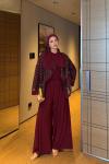 Neziha Pantolonlu Takım Bordo  BORDO