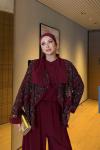 Neziha Pantolonlu Takım Bordo  BORDO