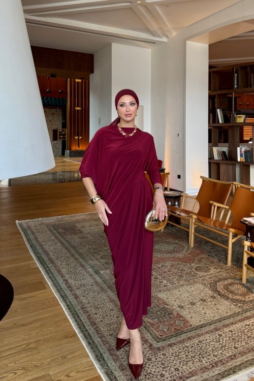 Özge Elbise Bordo Bordo