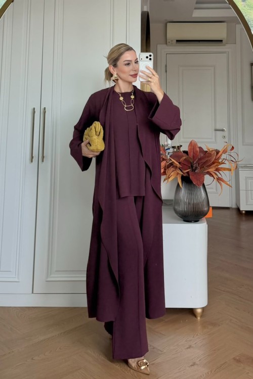 Parya Pantolonlu Takım Bordo BORDO