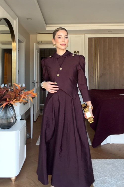 Pelin Elbise Takım Mürdüm MÜRDÜM