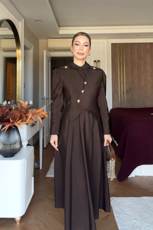 Pelin Elbise Takım Kahverengi Kahverengi