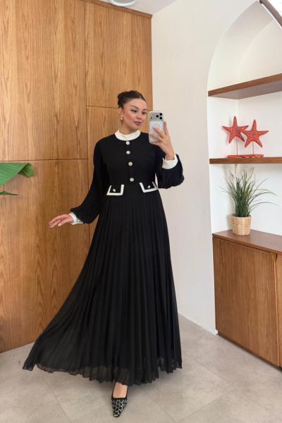 Rukiye Elbise Siyah  Siyah Taş