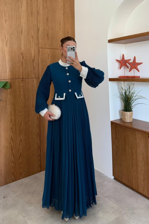 Rukiye Elbise Petrol Mavisi Petrol Mavisi