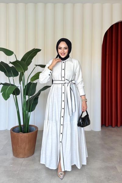 Şahika Elbise Beyaz Beyaz