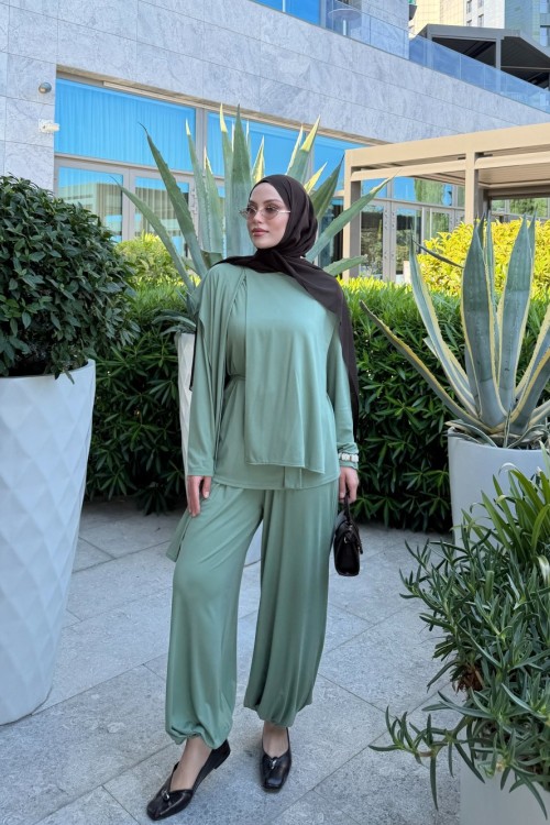 Sara Pantolon Takım Çağla Çağla Yeşili