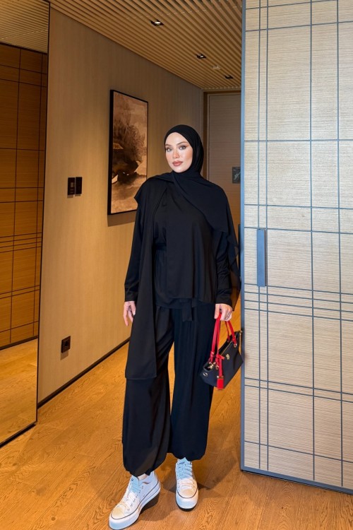 Sara Pantolon Takım Siyah Siyah