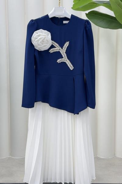 Selda Takım Lacivert Beyaz Beyaz Yeşil