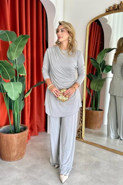 Selen Pantolonlu Takım Gri Gri