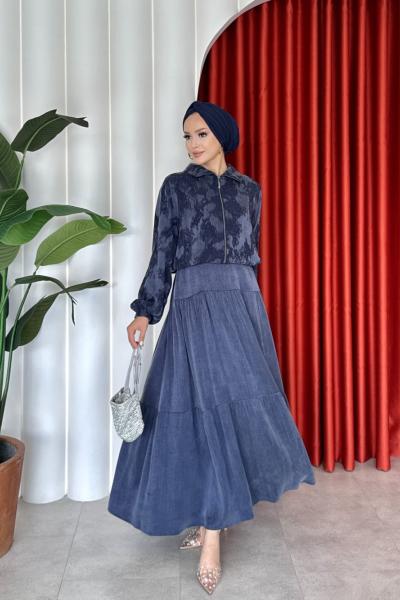 Sinem İpek Cupra Elbise Takım Lacivert