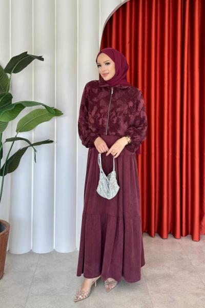Sinem Elbise Takım Bordo Bordo